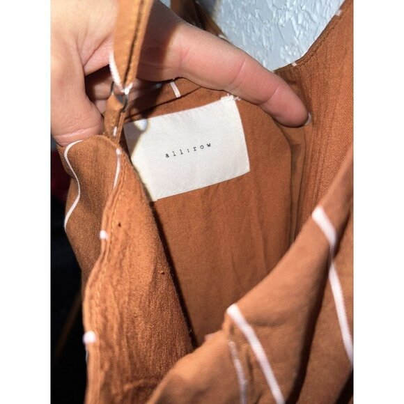 All:row Rust Orange Brown Spaghetti Strap Dress midi sz Large  White Striped 1B - Picture 9 of 11